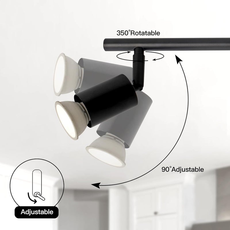 SEEBLEN 4-Light LED Track Lighting Kit, Black Modern Directional Ceiling Light Fixture with Rotatable Heads for Kitchen, Dining Room, Bedroom, Hallway - Image 3